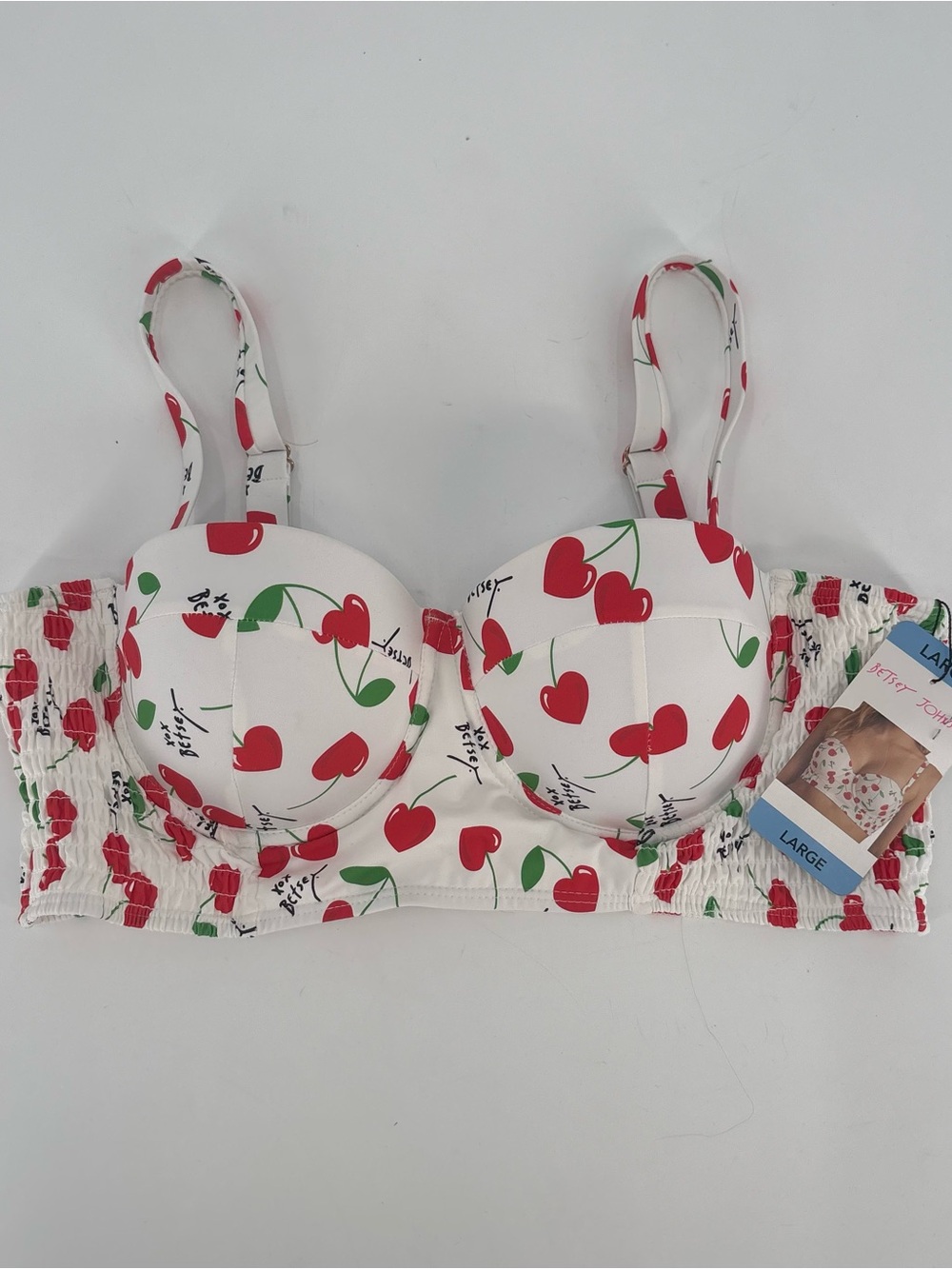 Betsey Johnson White Cherry Print Bikini Top